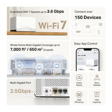 Mercusys Halo H27BE BE3600 Wi-Fi 7 Mesh järjestelmä (3 kpl)