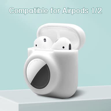 2 in 1 silikoninen Airtag-kotelo, joka on yhteensopiva Airpods 1/2:n kanssa Valkoinen