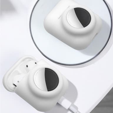 2 in 1 silikoninen Airtag-kotelo, joka on yhteensopiva Airpods 1/2:n kanssa Valkoinen