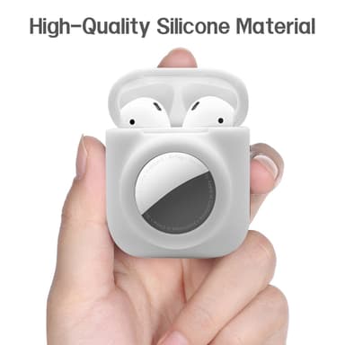 2 in 1 silikoninen Airtag-kotelo, joka on yhteensopiva Airpods 1/2:n kanssa Valkoinen