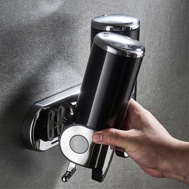 Kaksipäällinen saippua-annostelija 1000 ml ruostumattomasta teräksestä käsin painettava shampoo-suihkupumppu