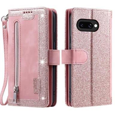 Google Pixel 9A Kuori Vetoketjutaskulla ja 9 Korttipaikalla - RoseGold
