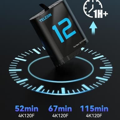 TELESIN S0-ECB-02-TGP akku GoPro Hero 12 11 10 9 1720 mAh vaihto
