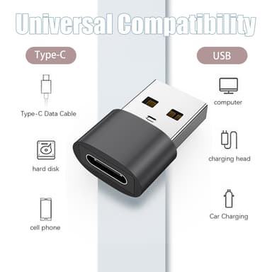 2 pakkauksen USB-C-USB-sovitin tiedonsiirtoon ja lataamiseen Musta