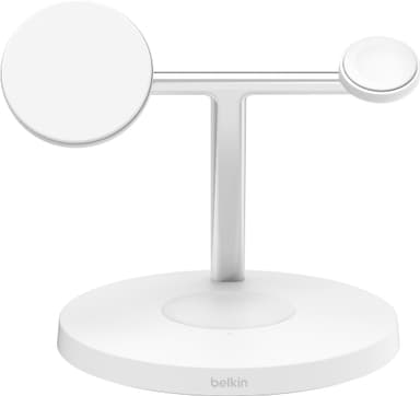 Belkin BoostCharge Pro 3-in-1 Qi2 langaton latausteline (valkoinen)
