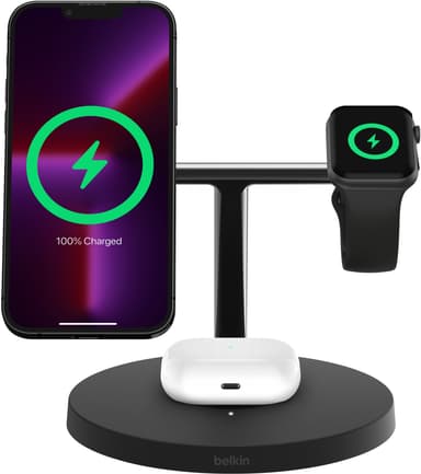 Belkin BoostCharge Pro 3-in-1 Qi2 langaton latausteline (musta)