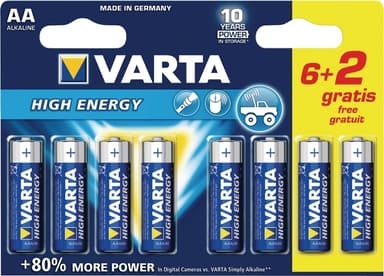 Varta Alkaliparisto AA 1.5 V High Energy 8-Monipakkaus