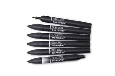 Winsor Promarker set 6st (5st Svart +1st blender)