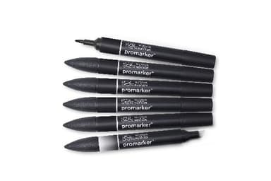 Winsor Promarker set 6st (5st Svart +1st blender)