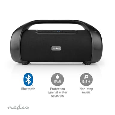Nedis Bluetooth® Party Boombox | 9.5 tuntia | 2.1 | 120 W | Median toisto: AUX / USB | IPX5 | Linkitettävä | Kantokahva | Juhlavalot | Musta
