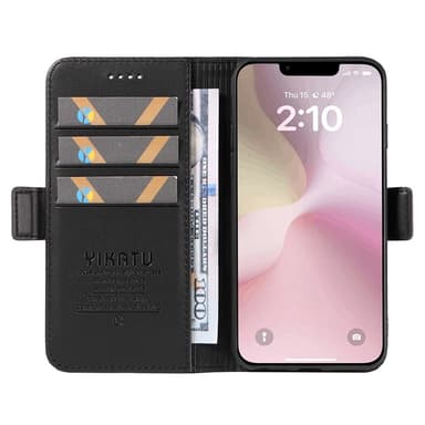 YIKATU YK-003 nahkainen lompakkokotelo iPhone 16e -puhelimelle – Musta