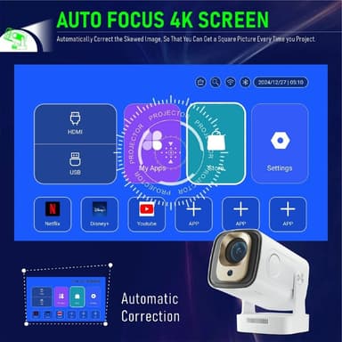HY260 Pro -projektori 1 Gt + 8 Gt Android 11.0 WiFi6 BT5.4 Kotiteatteri 200 ANSI Lumenia