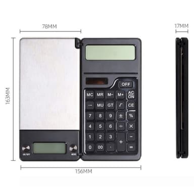 Elektroninen digitaalivaaka, korkea tarkkuus + laskin 2-in-1 taitettava kompakti