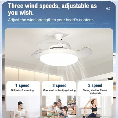 Kattotuuletin E27 Fan Kattovalo kaukosäätimellä APP Control 3 Speed ​​Himmennettävä