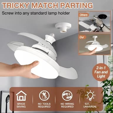 Kattotuuletin E27 Fan Kattovalo kaukosäätimellä APP Control 3 Speed ​​Himmennettävä