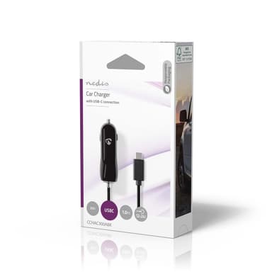 Nedis Autolaturi | 15 W | 1x 3.0 A | Lähtöliitäntöjen määrä: 1 | USB-C™ (kiinteä) Kaapeli | 1.00 m | Single Voltage Output