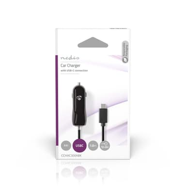 Nedis Autolaturi | 15 W | 1x 3.0 A | Lähtöliitäntöjen määrä: 1 | USB-C™ (kiinteä) Kaapeli | 1.00 m | Single Voltage Output