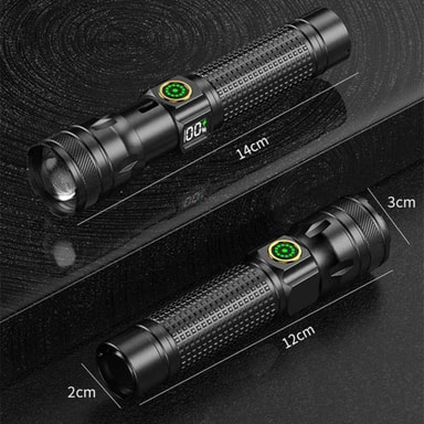 Ladattava LED-valkoinen laser taskulamppu digitaalisella näytöllä ja ...
