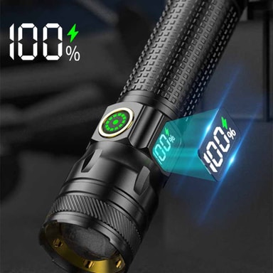 Ladattava LED-valkoinen laser taskulamppu digitaalisella näytöllä ja ...