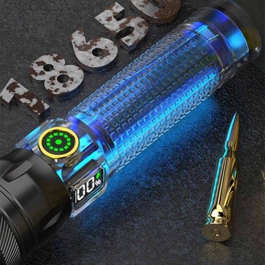 Ladattava LED-valkoinen laser taskulamppu digitaalisella näytöllä ja ...