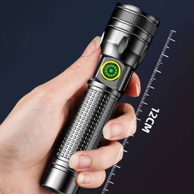 Ladattava LED-valkoinen laser taskulamppu digitaalisella näytöllä ja ...