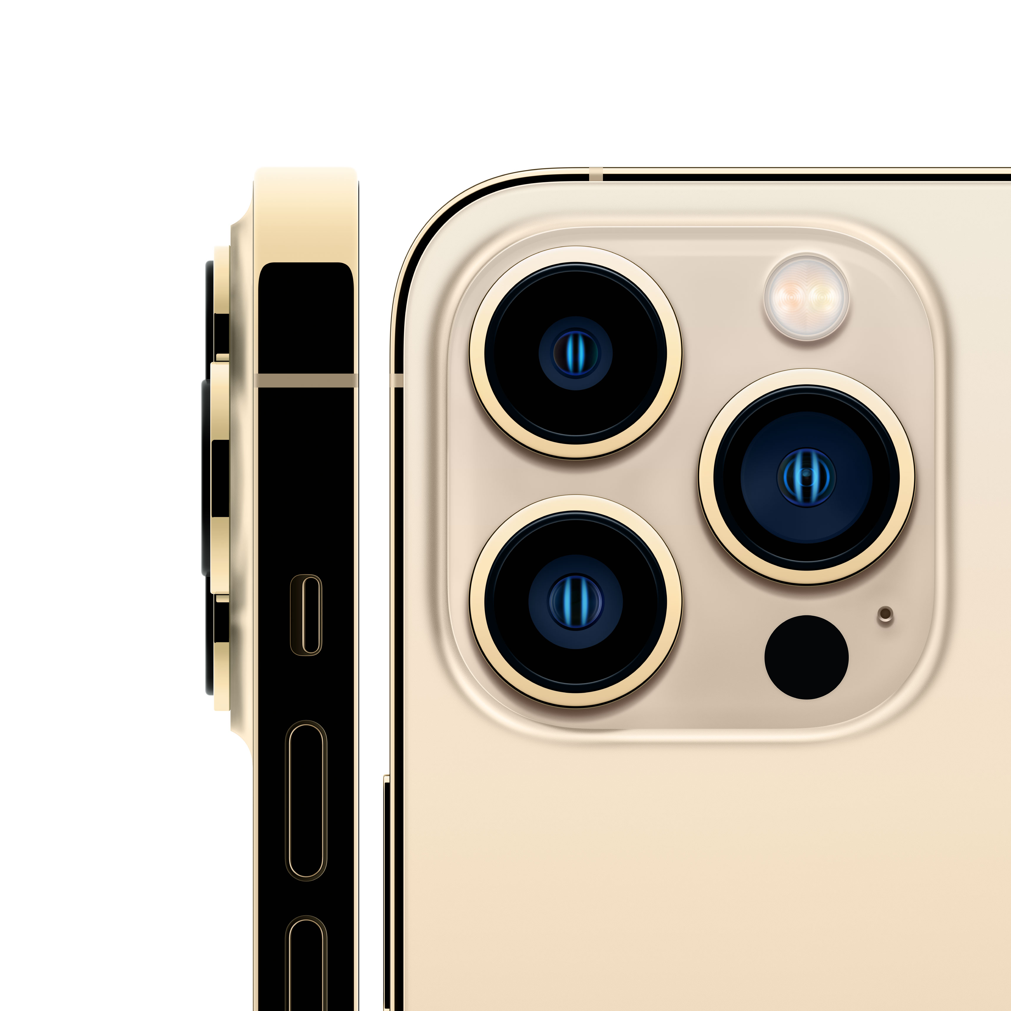Kaksi iPhone 13 Pro puhelinta sivusta ja takaa