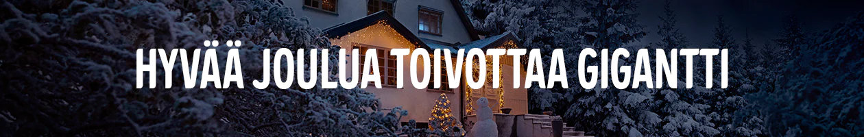 Jouluinen maisema ja teksti Hyvää joulua toivottaa Gigantti