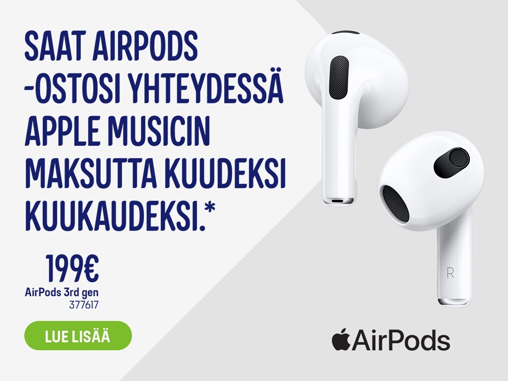 Saat Airpods -ostosi yhteydessä Apple musicin maksutta kuudeksi kuukaudeksi