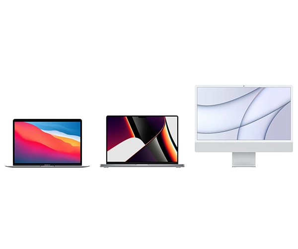 MacBook Pro, MacBook Air ja iMac vierekkäin