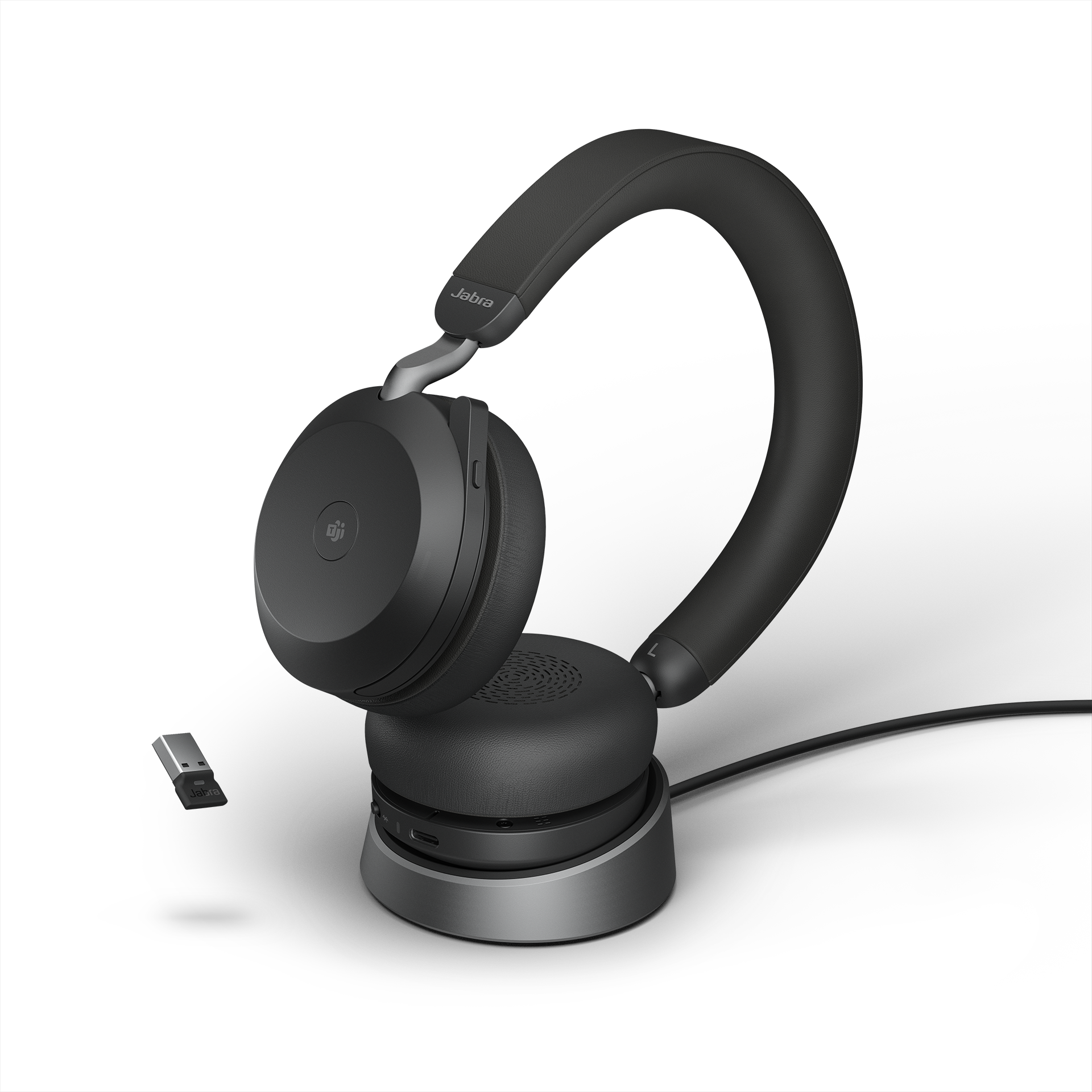 Jabra - Jabra - Mustat Evolve2 65 -kuulokkeet lataustelakassa