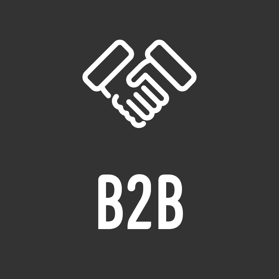 B2B -logo ja kaksi kuvitettua kättä kättelemässä harmaalla taustalla