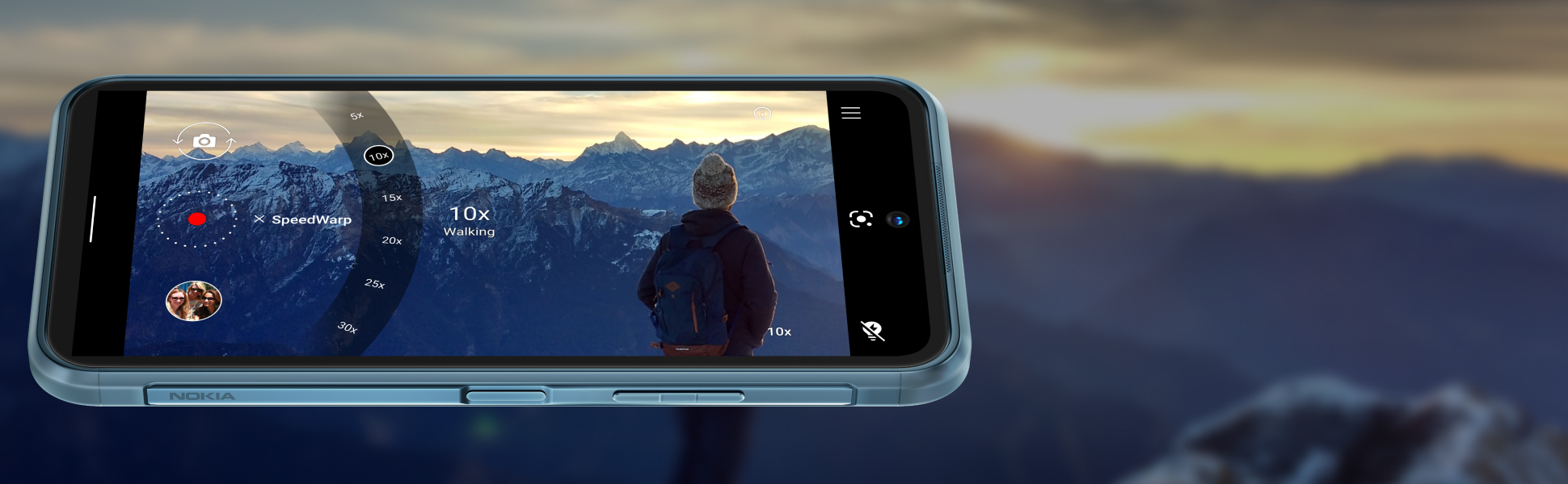 Nokia - Nokia XR20 -puhelin ja vuoristomaisema taustalla