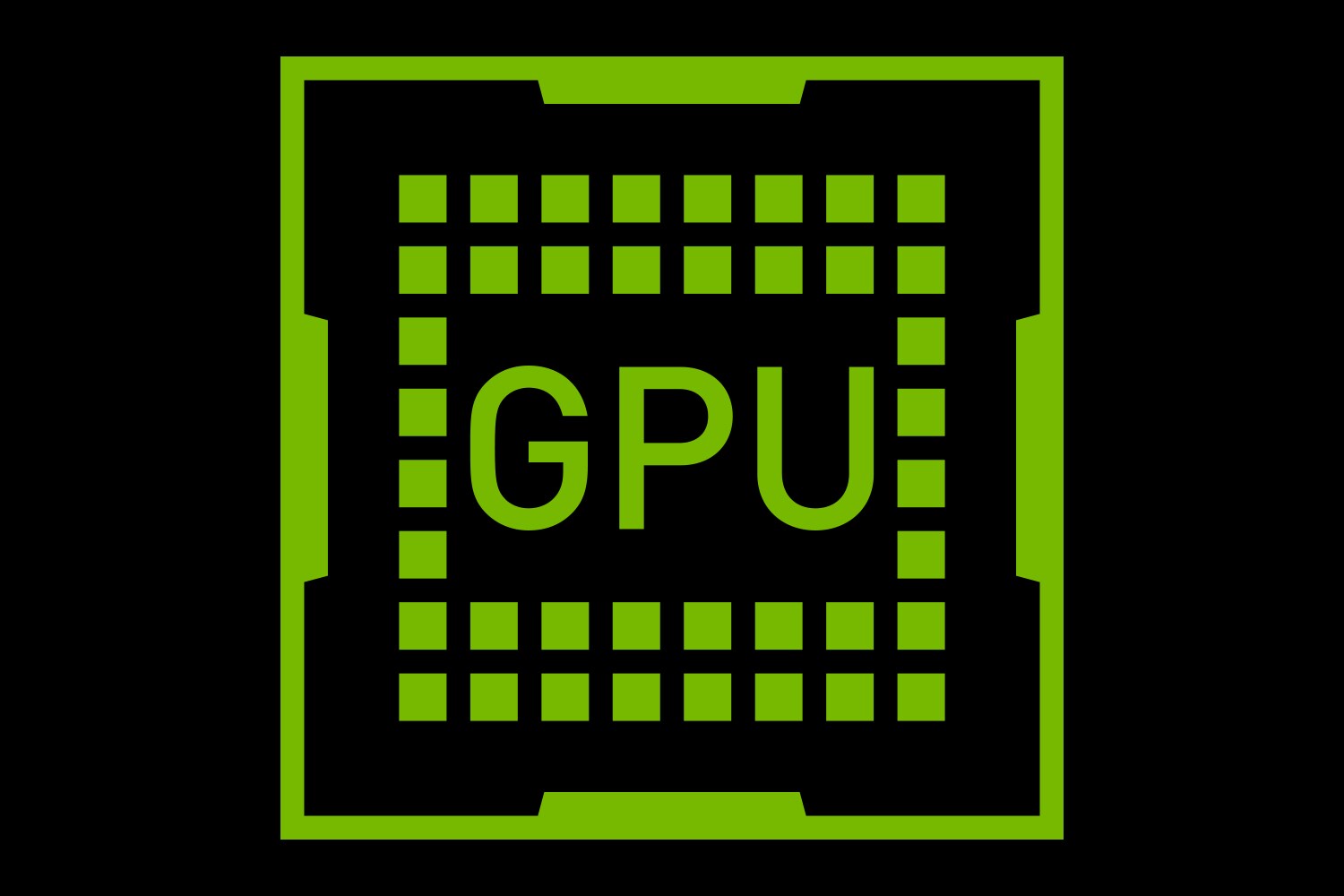 Kuvitus näytönohjaimen sirusta ja lyhenne GPU