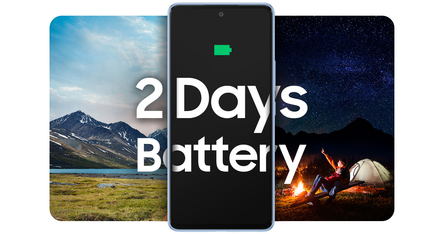 Samsung Galaxy A53 ja teksti 2 days battery