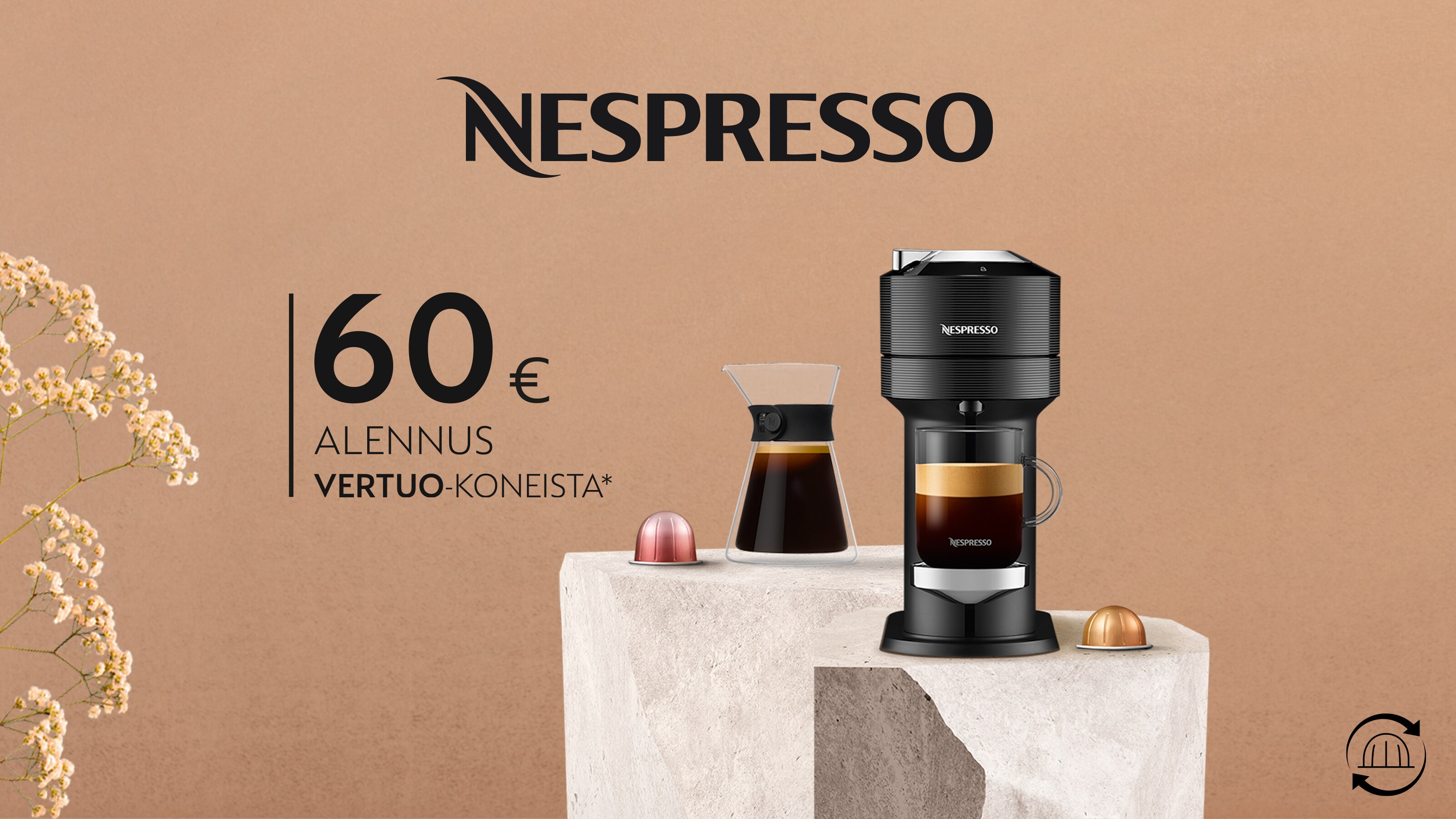 Nespresso Vertuo -kahvikone sekä kampanjateksti