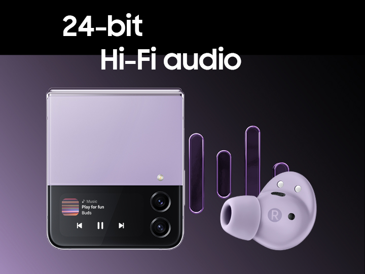 Samsung-Flip-puhelin ja Galaxy Buds2 Pro-desktop