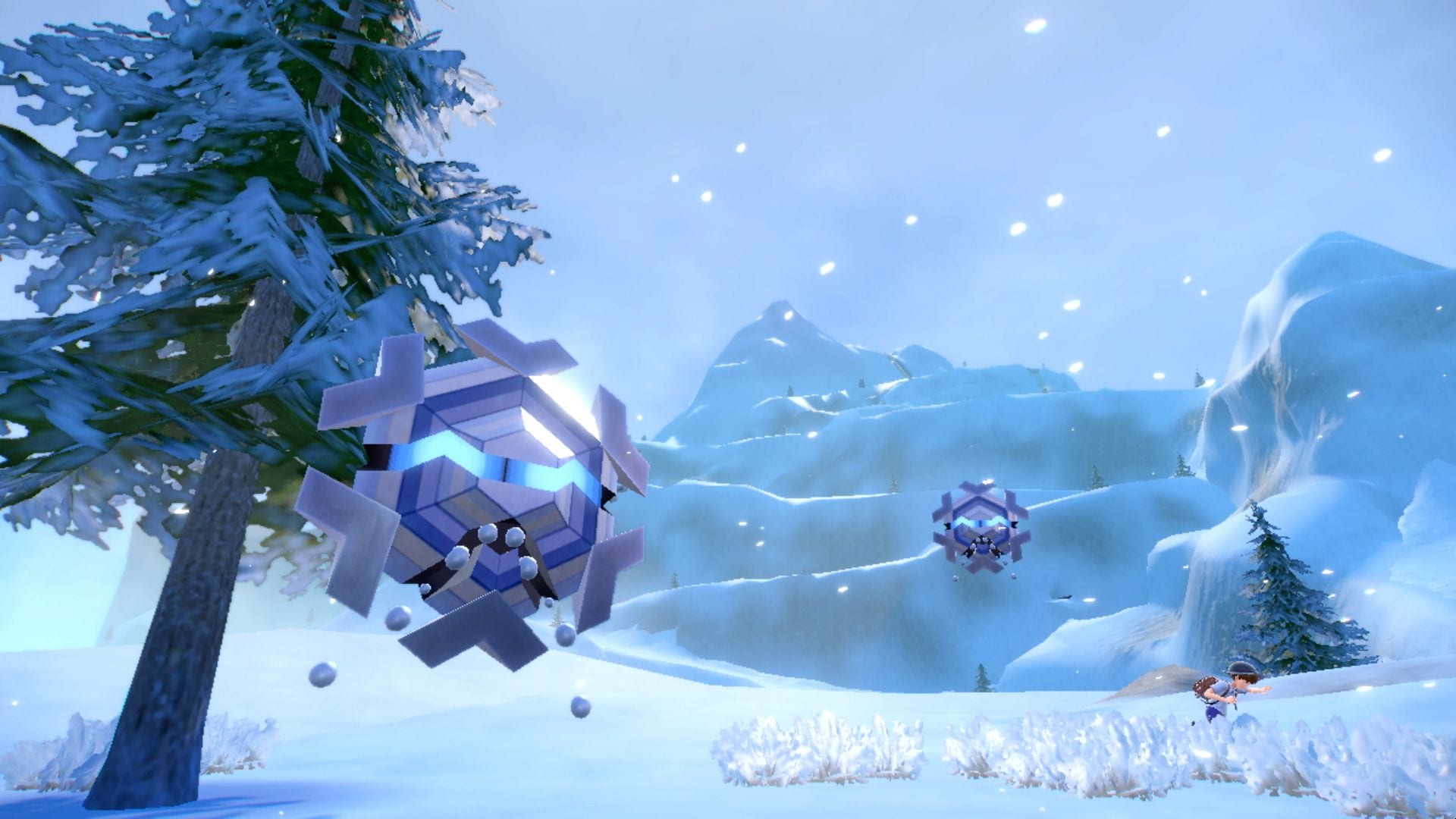 Kuvakaappaus Pokemon-pelistä, jossa on luminen maisema