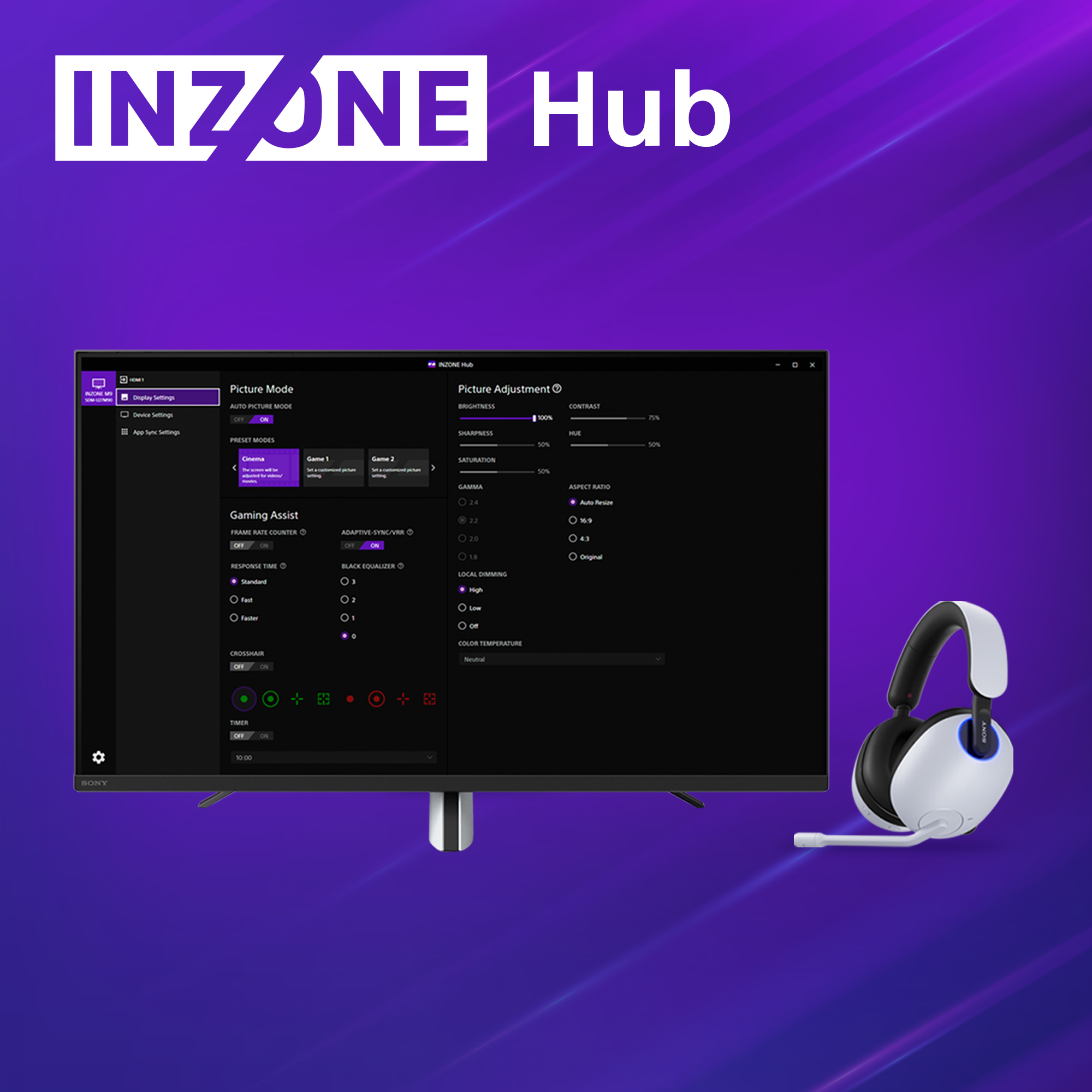Sony Inzone HUB, pelikuulokkeet ja Inzone M3 -näyttö