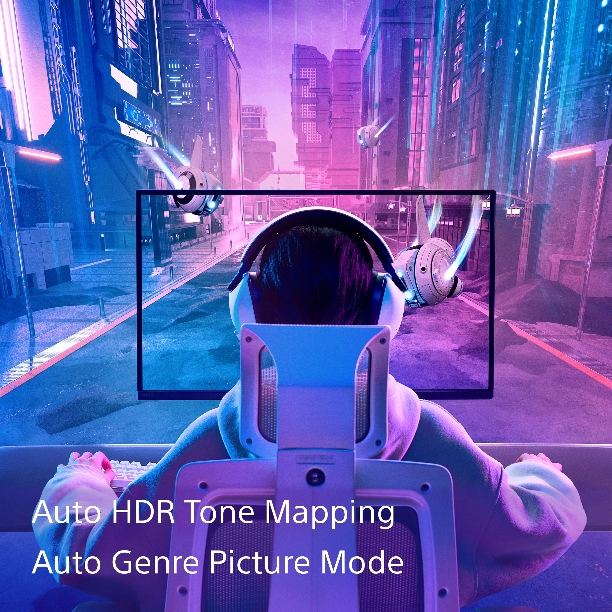 Sony Inzone -pelikuulokkeet sekä Auto HDR Tone Mapping Auto Genre Picture Mode