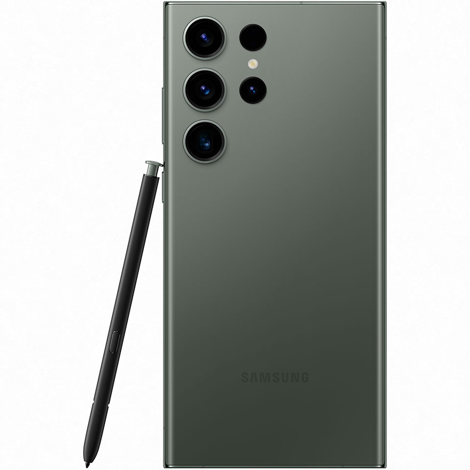 Samsung Galaxy S23 Ultra with S Pen and focus on camera system