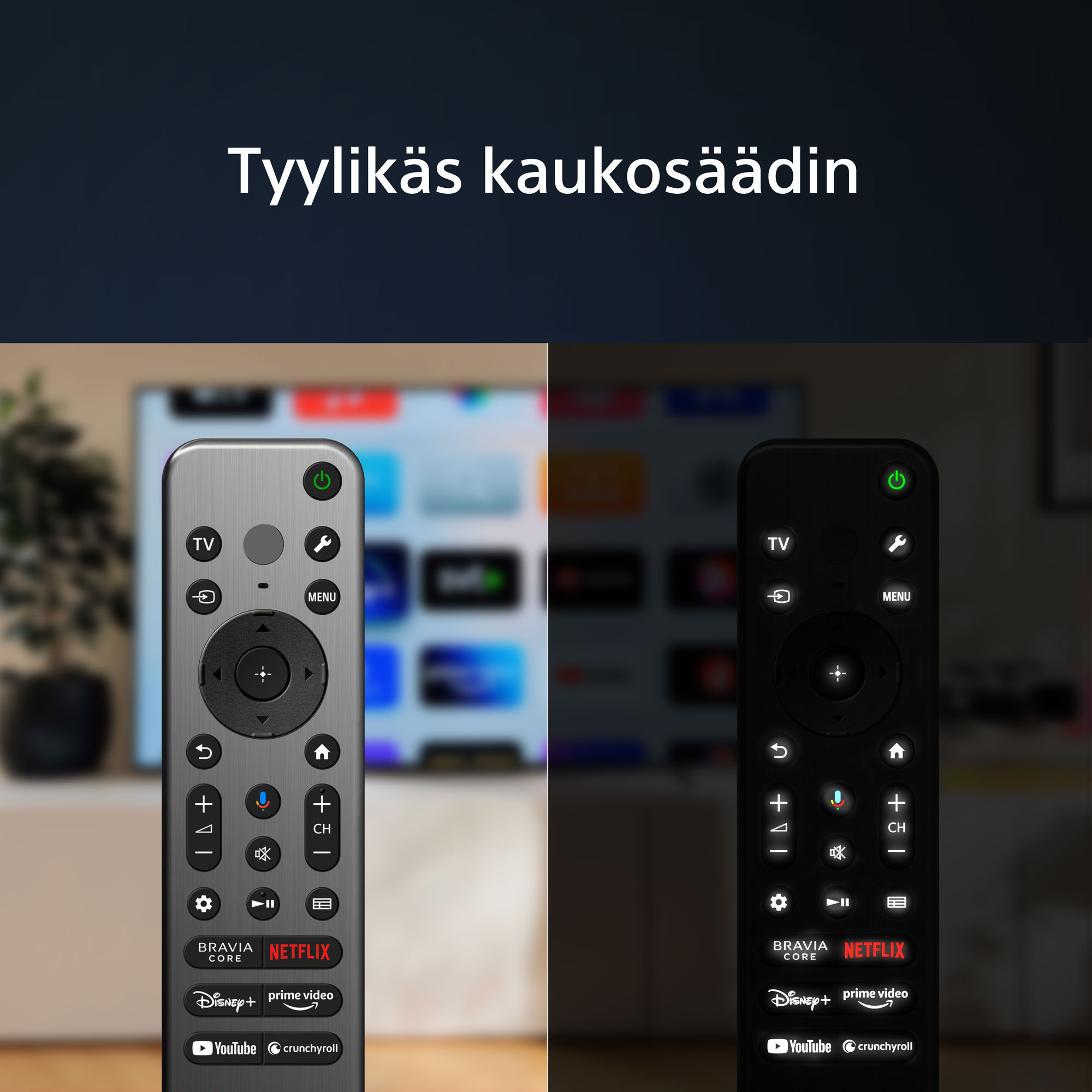 Sony A95L TV ja sen tyylikäs kaukosäädin taustavalolla