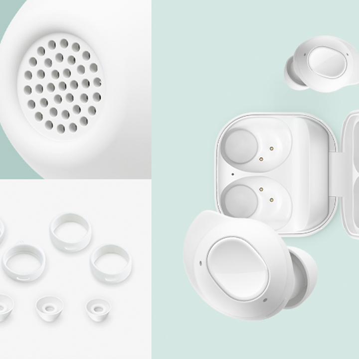 Samsung White Buds FE -nappikuulokkeet eri kuvakulmista