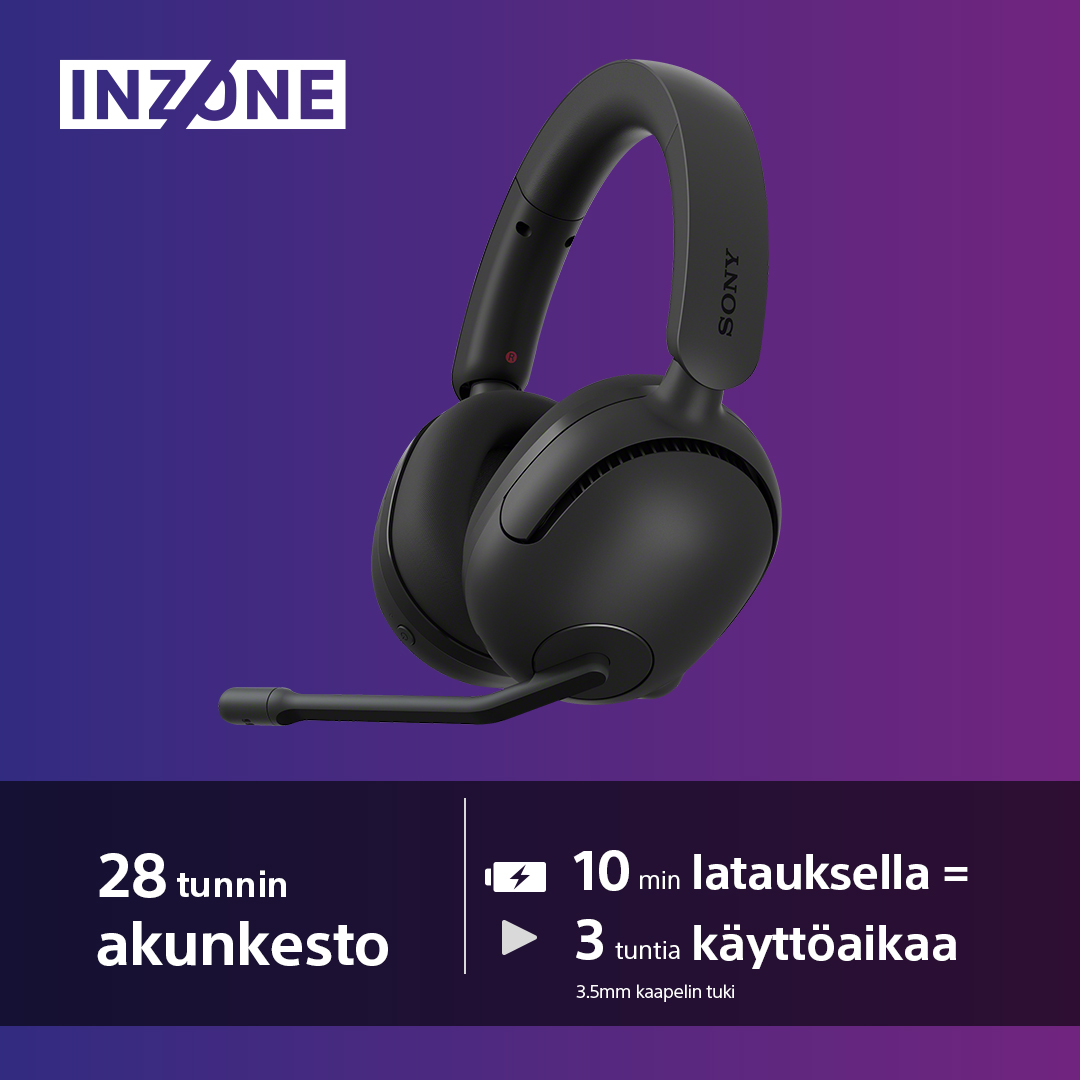 Sony INZONE H5 Langattomat pelikuulokkeet - Akunkestoon liittyvät tekniset tiedot