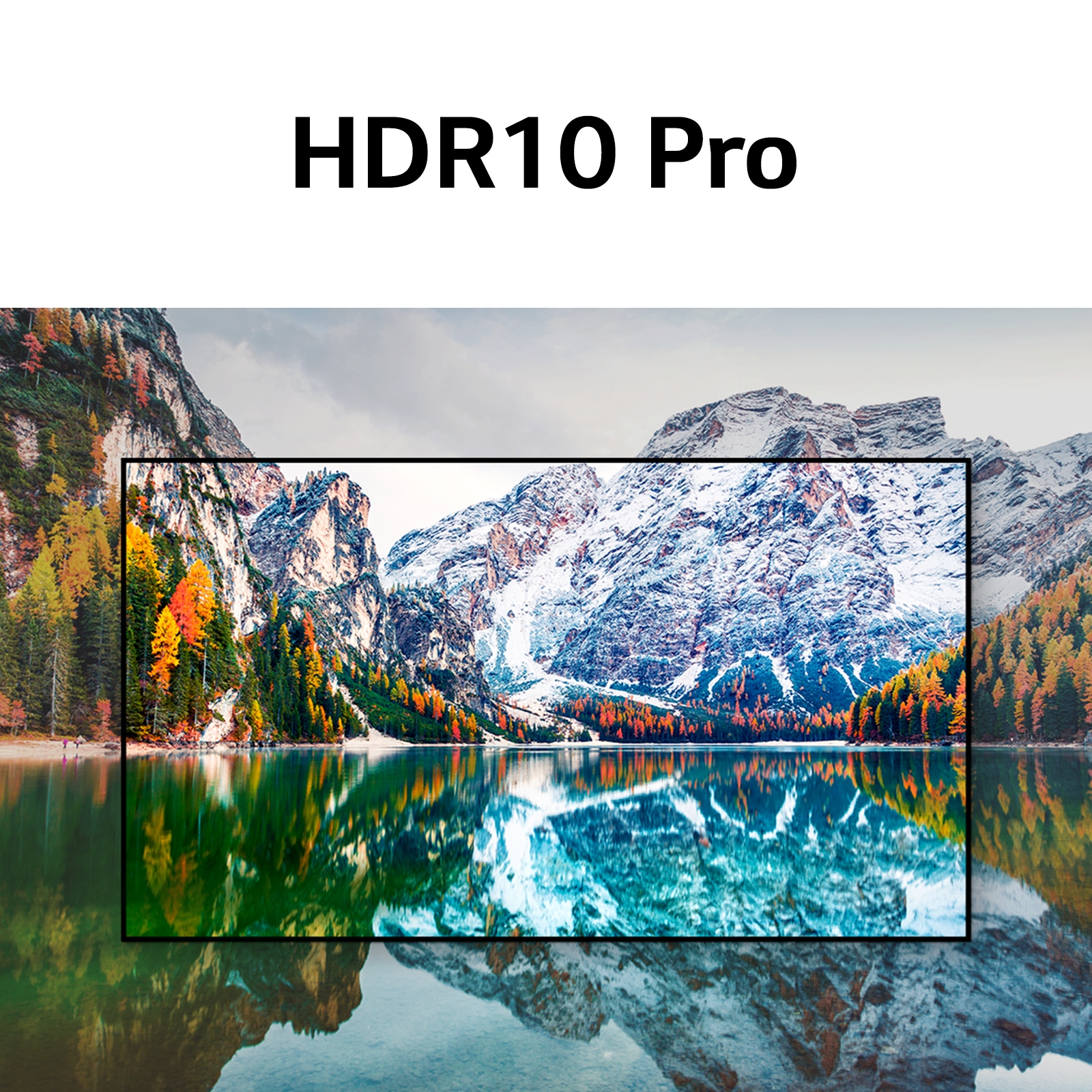 Syksyinen vuoristomaisema, sekä teksti HDR10 Pro