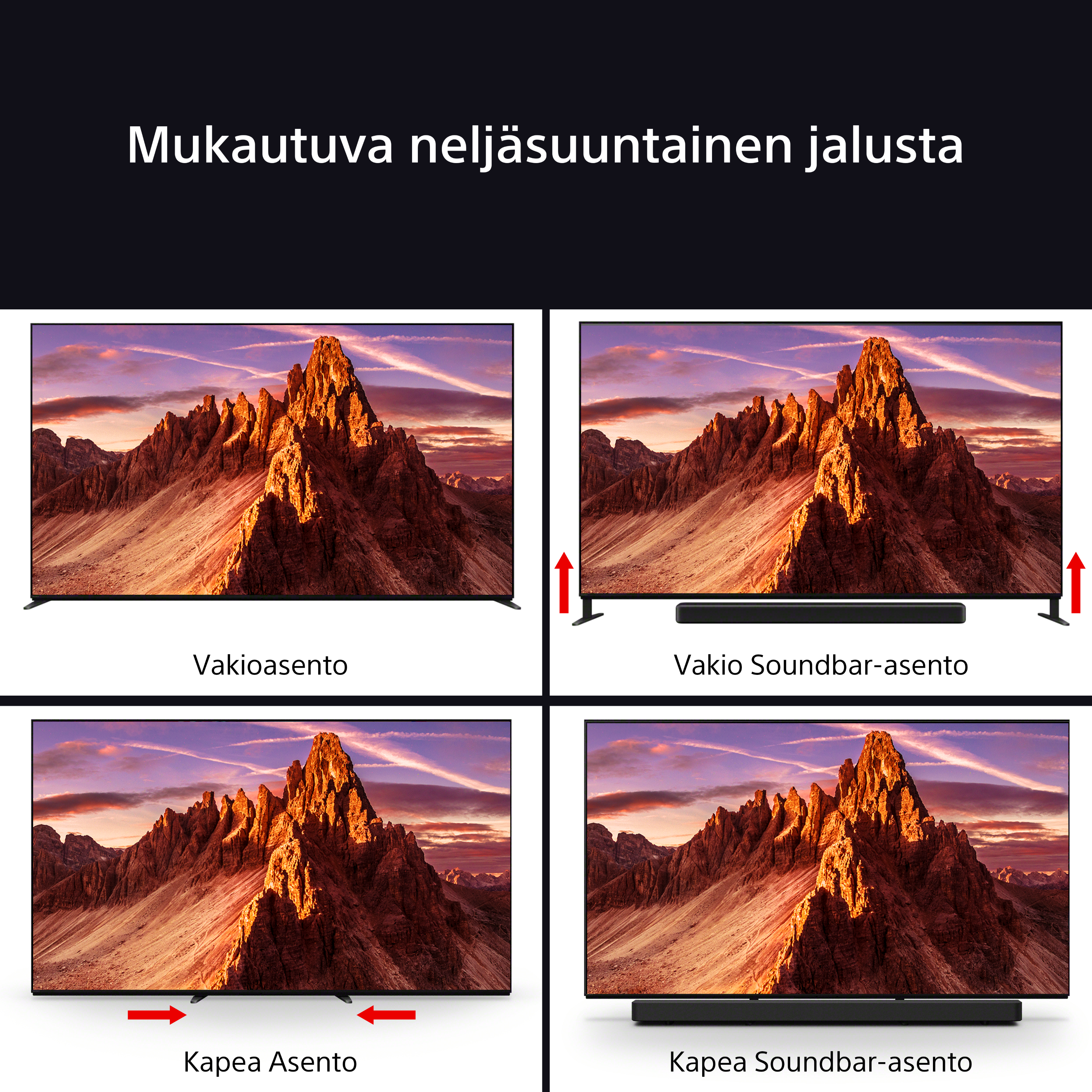 Bravia 9 -televisiossa on mukautuva neljäsuuntainen jalusta