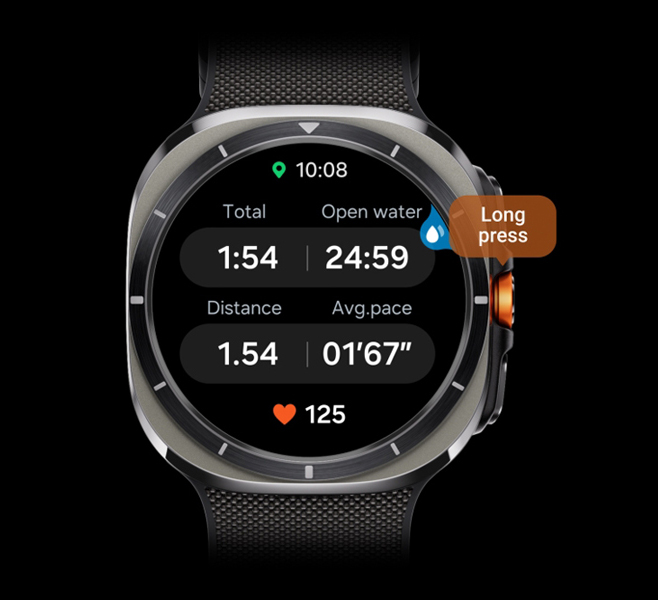 Galaxy Watch Ultra näyttää treenienseurantaominaisuuden pikanäppäimen ollessa pohjassa