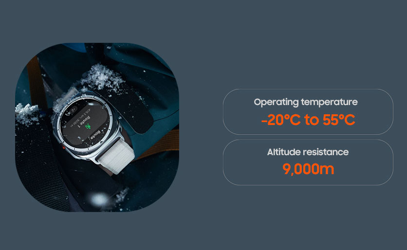 Vuorikiipeilijällä on Galaxy Watch Ultra -älykello ranteessaan