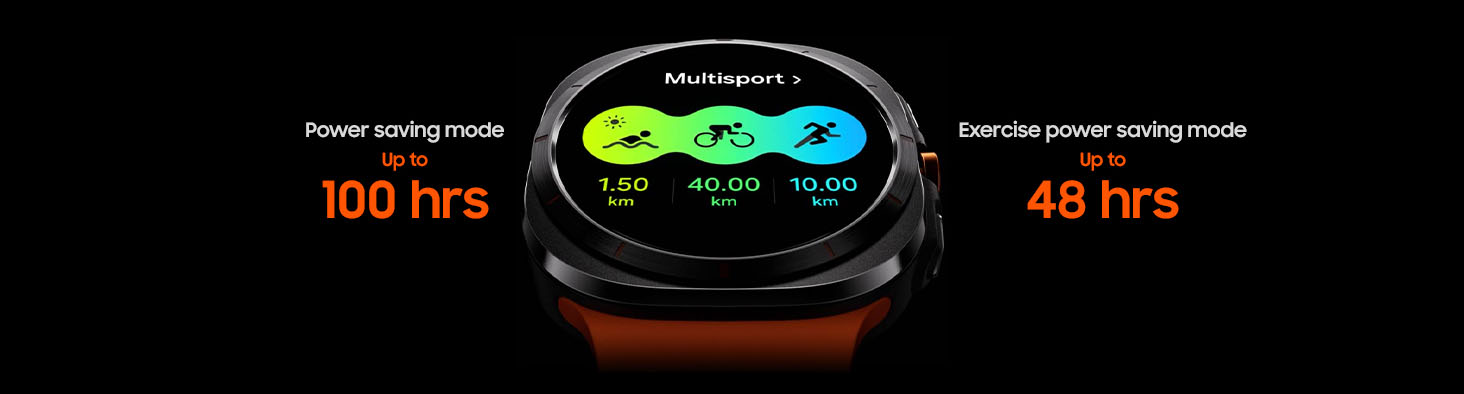 Galaxy Watch Ultran näytöllä on esillä Multisport Tile -näkymä