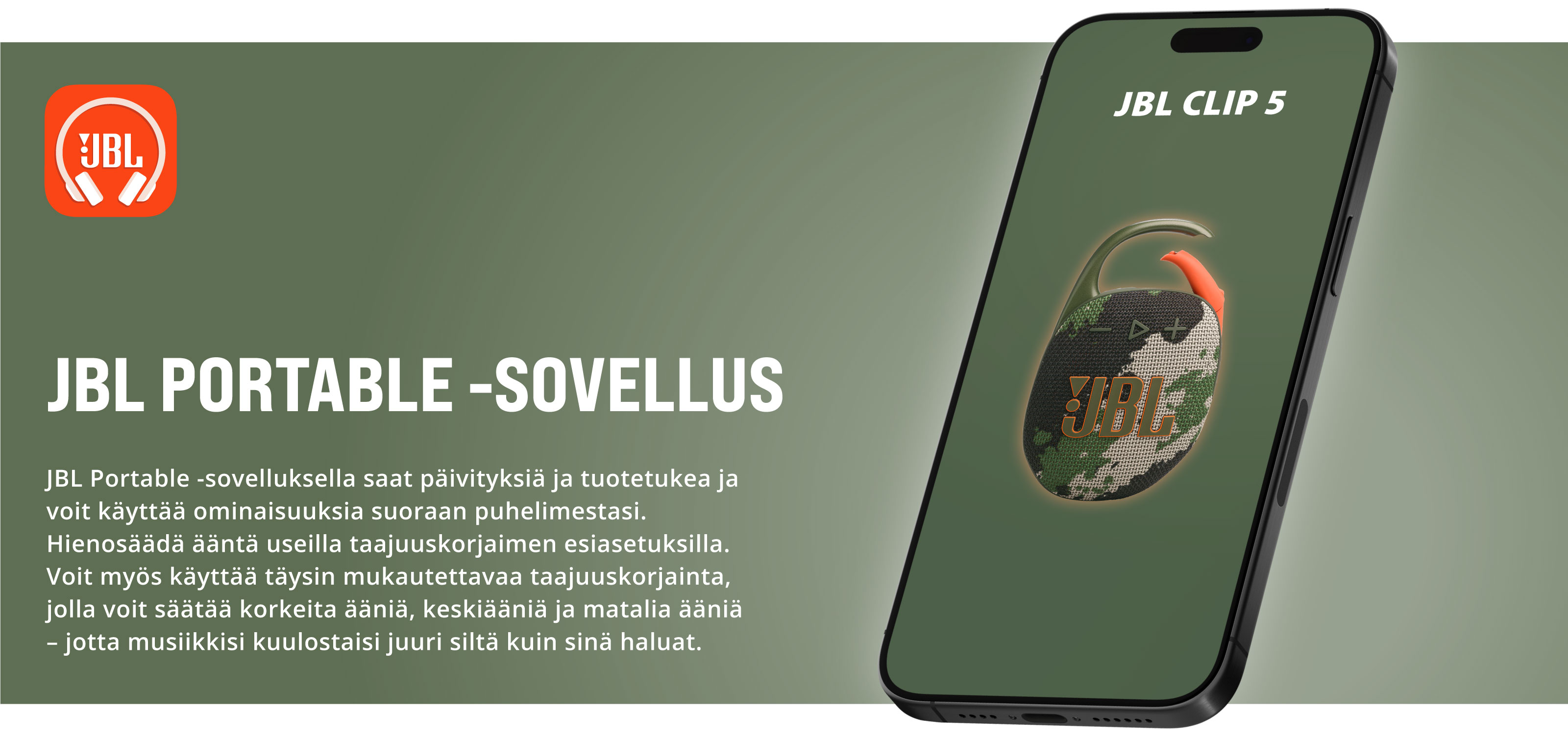 Kannettava JBL-kaiutin ja JBL Portable -sovellus