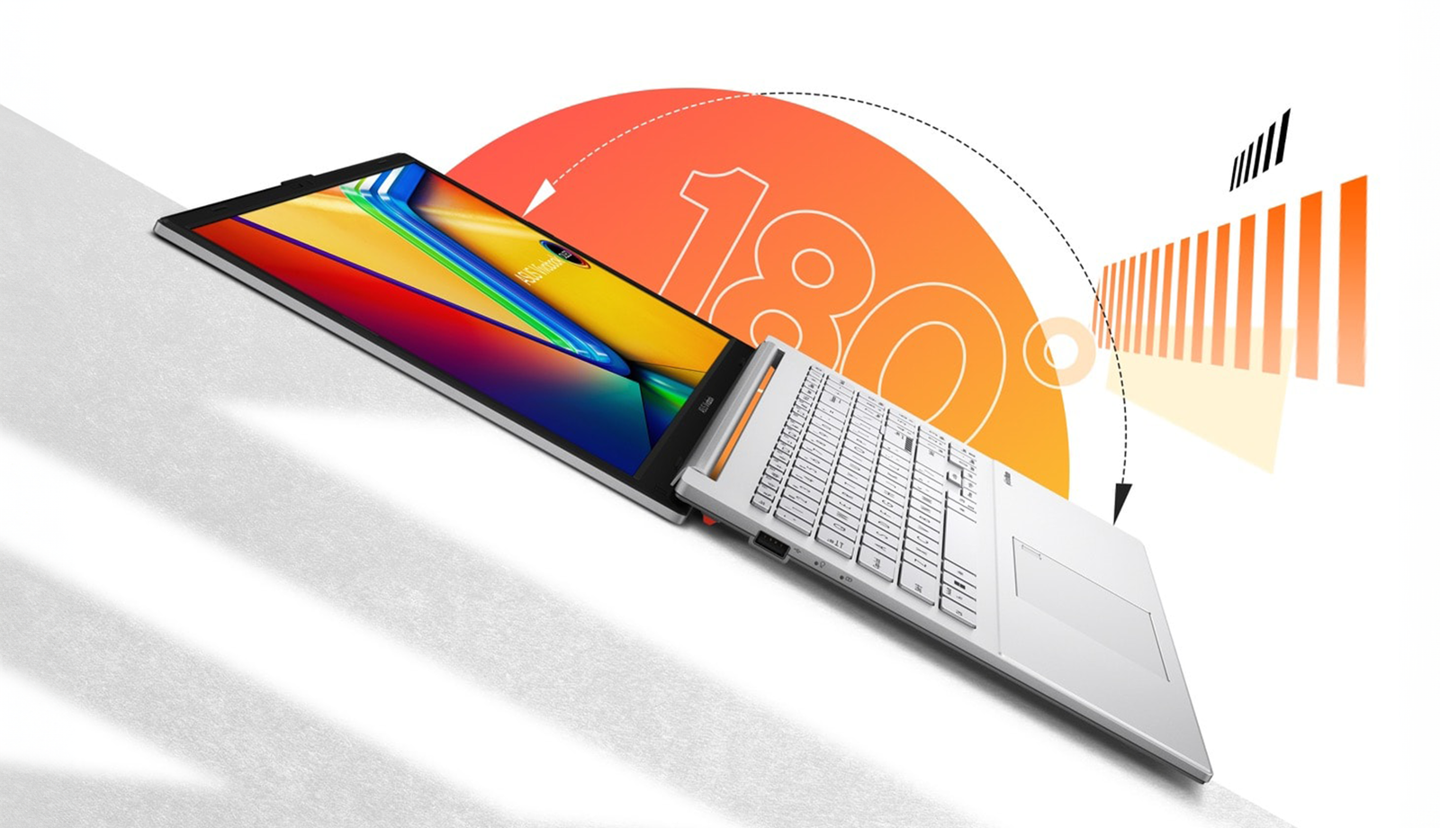 ASUS Vivobook Go 15 -kannettava avoinna 180 asteen kulmassa